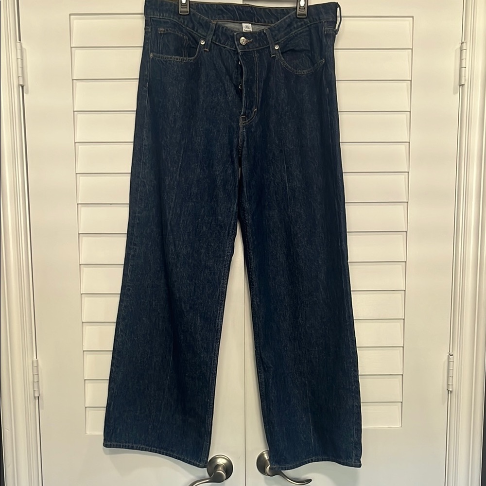 H&M Blue High-Rise Wide-Leg Jeans